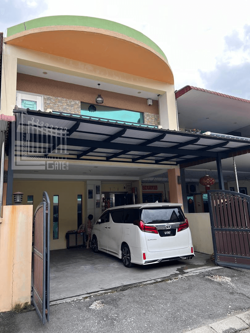 Flat modern ACP awning over the entrance of a home in Ipoh, Perak